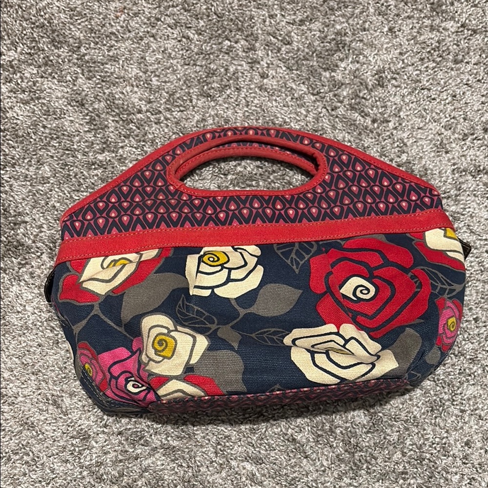 Fossil Red and Cream Tote Bag with Floral Design